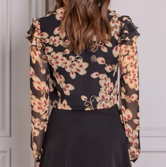 Senlis Sheer Ruffle-Detail Crop V-Neck Top- Women - Picture 8 of 8